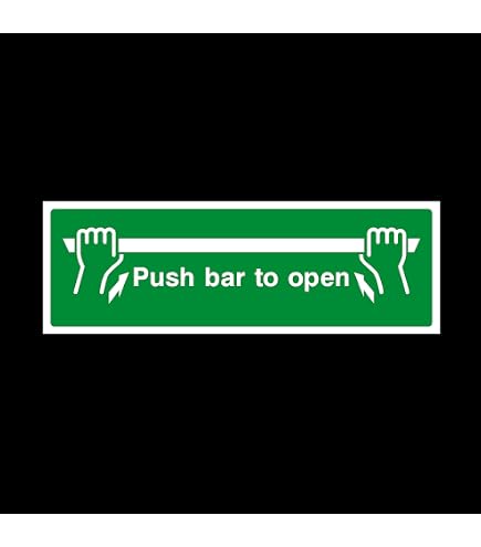 Seco Schild 'Push Bar To Open' – Nachleuchtend, Selbstklebend, 450x75 Mm, Weiß