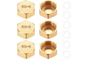 BieMian 6x Blindstopfen 1/2 Zoll mit Dichtung,Messing Kappe G1/2",Messing Stopfen 1/2 Zoll Innensechskant,Schlauchkappen Innengewinde,Verschlusskappe Endkappe für Garten Wasserleitung Gewindefitting