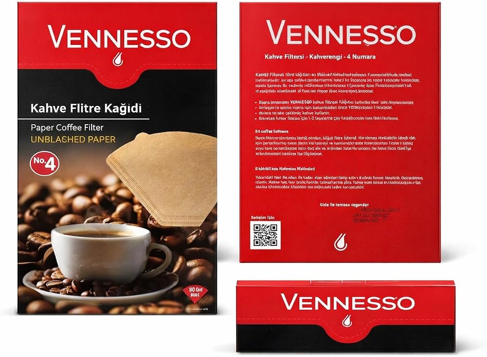 Vennesso No:4 Filtre Kahve Kağıdı, 80 Adet, Ağartılmamış Kahve Filtresi | Ağartılmamış doğal kahverengi filtre kağıdı