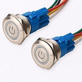 Gebildet 2 Pieces 22 mm Interlocking Push Button Metal Switches Stainless Steel Waterproof Flat Top On/Off 12V-24V 5A Push Bu