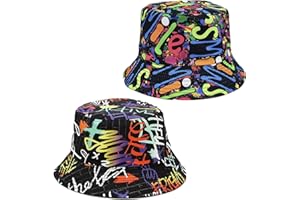 SKHAOVS 2 Pcs Chapeau de Seau Tendance, Chapeau de Pêcheur Réversible, Chapeaux de Seau Imprimé Bucket Hat, Chapeau de Soleil Pliable pour Plage Voyage Extérieur Activités Hommes Femmes