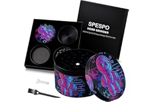 Spespo Herb Grinder, Large Spice Grinder 63mm(2.5 inch),4 Layers Full Color Painting Metal Grinder with Pollen Scraper (Robot Design)