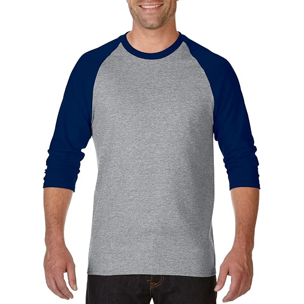 TOP PRO Men's 3/4 Sleeve Raglan Baseball Tee - Charcoal/White, Medium, Semi-Combed Cotton, Athletic Casual Style