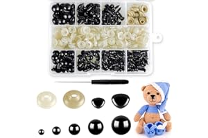 Hengxinchen 330 Pezzi Occhi Amigurumi Schwarz Amigurumi Kit Occhi 5-12mm Occhi per Pupazzi Plastica Occhi di Sicurezza per Amigurumi con Rondelle per Animali all'Uncinetto Bambola Pupazzo Peluche