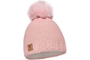 ELIMELI Kinder Mütze für Mädchen warme gestrickte Wintermütze mit Kunstfell Bommel Perfekt Beanie für Winter und Herbst 17200