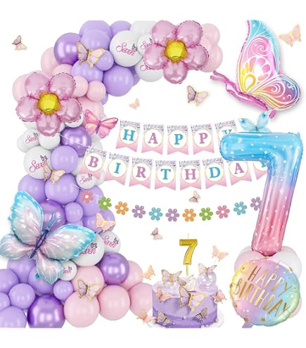 5. Geburtstag Dekoration Set Mit Schmetterlingsballons – Für Mädchen, Inkl. Folienballons, Luftballons & Zahl 5