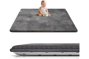 ‎TUOCAL Tuocal Krabbelmatte Baby 127×127cm, 3cm Dicke Schaumstoff Spielmatte, Ultraweiche Stütze Plüschiges Gefühl Teppich Kinderzimmer, Pflegeleichte Krabbeldecke Baby mit Rutschfester Unterseite, Dunkelgrau