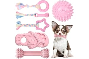 TENGZHI 6 PACK Durable Rubber Chew Toys for Puppies Small Dogs - Soft Rubber Funny Slippers Ball Donut Indoor Outdoor Toys Perfect for Teething and Playtime (Pink)