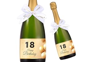 LEMONSTONE Lot de 10 étiquettes de bouteille d'anniversaire et nœuds pour cadeaux - Personnalisées avec image - Étiquettes de vin personnalisées - Pour vin mousseux et mousseux - Décoration d'anniversaire de 18