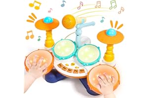 AKOKIE Juguetes Niños 1 Año Tambor Infantil Micrófono Musical de Juguete con Sonido y luz Juguetes Bebes 1 Año Instrumentos Musicales Infantiles Juguete Montessori Ideas Regalos Niños 1 2 3 4 5 Años