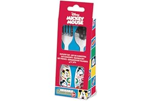 STOR Tataway Juego de 2 cubiertos de acero inoxidable rojos con puntas redondeadas de Mickey Mouse de Disney para niños