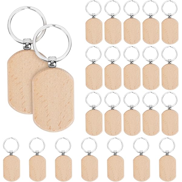 30 Ciondoli Chiave In Legno Fai Da Te - Rettangoli Vuoti 55x31x7 Mm Per Incisione Personalizzata
