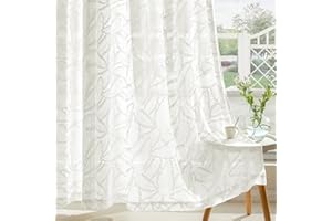 ‎MIULEE MIULEE Gardinen Voile Vorhang Vorhänge mit Blattmustern halbtransparent mit Ösen Curtains Schals für Wohnzimmer Schlafzimmer Kinderzimmer 2er Set 160×140cm (H×B) Weiß