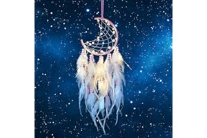 Hongyans Traumfänger mit LED Licht Handgefertigt Dreamcatcher mit Federn Böhmen Dekoration für Schlafzimmer Hochzeit Wandbehang Ornament Mädchen Kinder Geschenk