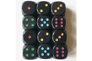 SPIELTZ Dadi arcobaleno in legno: cubi occhi con occhi di diversi colori, dimensioni standard per giochi da tavolo (16 x 16 x 16 mm) / accessori gioco da tavolo: (12 cubi, nero con occhi di diversi colori)