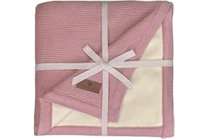 DIKOS® Ciepły kocyk niemowlęcy na zimę, brudny róż, przytulnie miękki koc zimowy bawełna/welur Oeko-Tex, koc do wózka dziecięcego z bordiurą dla niemowląt, pierwsze wyposażenie, koc dla noworodka,