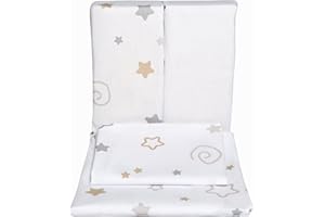 CANGOO CARE CangooCare© Pram Set Lenzuola 4 Pezzi Per Carrozzina, Navicella Neonato, 100% Cotone Oeko-Tex, 2 Lenzuola Con Angoli, 1 Lenzuolo Di Sopra, 1 Federa, Stelline