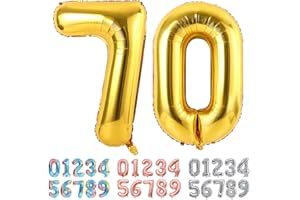 Ponmoo Foil Globo Número 70 Dorado, Gigante Numeros 0 1 2 3 4 5 6 7 8 9 10-19 20-29 30 40 50 60 70 80 90 100, Grande Globos para La Boda Aniversario, Globo de Cumpleaños Fiesta Decoración