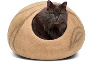 MEOWFIA Legowisko dla kota, wysokiej jakości filc, ręcznie robione legowisko w 100% z wełny merynosów dla kotów i kociąt (jasnoszare) (średnie, jasnoszare)