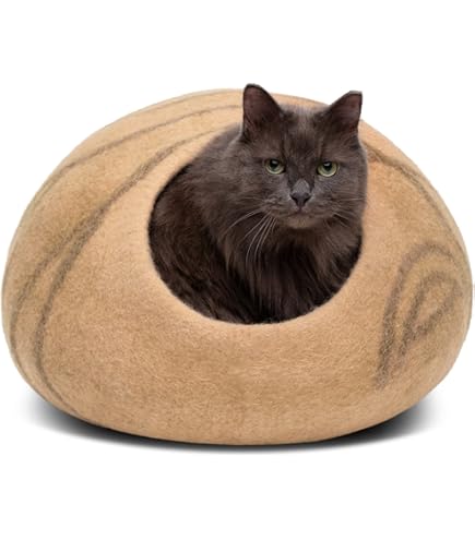 Bedsure Groot Hol Kattenmand - 40 x 40 x 40 cm Binnenhuis Kattenhuis met Verwijderbaar Sherpa-kussen en Opgehangen Speeltje, Wasbare Mand, Donkergrijs