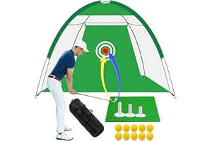 LOVMEAD Golf Übungsnetz 3 m Chipping Netz Set Indoor Outdoor mit Golfmatte 10 Golf Übungsbälle 3 Tees Gummi, Training Golfnetz Driving Schlagnetz Faltbarer, Groß Hitting Practice Net