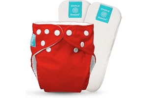 Charlie Banana Baby Fleece Reusable and Washable Cloth Diaper System, 1 Diaper and 2 Inserts, Red, One Size