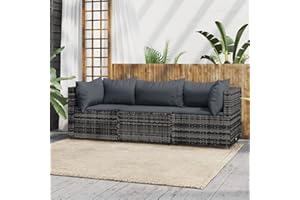 Festnight Gartensofa 3-Sitzer Rattan Sofa Balkonmöbel Lounge Sofa Outdoor Balkonsofa Balkon Couch Garten Gartenbank Sitzbank Gartenmöbel Set Loungemöbel Terrasse, Grau#2