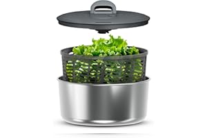 Zyliss Easy Spin Centrifuga per Insalata Piccola in Acciaio Inox, Capacità: 3,5L, Asciuga Lattuga con Corda a Strappo, Pulsante Freno, Base Antiscivolo, Lavabile in Lavastoviglie, Senza BPA
