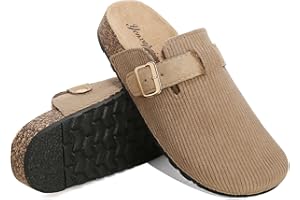 Otoepazm Zoccoli Donna Semichiusi in Pelle Scamosciata, Sabot Uomo Unisex Peluche Fodera Plantare Sughero Fibbia Regolabile