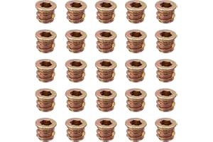 YoiYee Heavy Duty Wood Furniture M6 x 10mm Threaded Insert Nuts Interface Hex Socket Drive Zinc Yellow Passivated - 25pcs