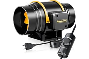 QiCrafe Extracteur d'air 150mm Réglable,689m³/h Silencieux Équipement de Ventilation pour Serre, Booster, Ventilateur d’Extraction avec Contrôleur de Vitesse, Moteur Protection Contre la Surchauffe