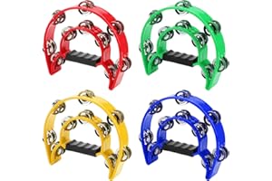 JOIKIT 4 PCS 230 x 200 x 48mm Double Row Tambourine, Half Moon Tambourine with Double Row Metal Jingles, Hand Held Tambourines for Musicians Singers Bands