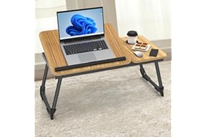 Kidsgigglz Table pour ordinateur portable, avec angle réglable et fente pour gobelet, en MDF, avec pieds pliables, plateau de lit pour lit et canapé, sol, table d'ordinateur portable pour lit, 63 x 27