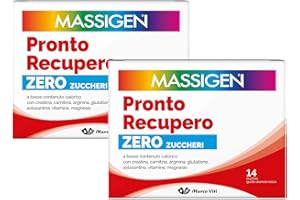 Massigen - Pronto Recupero Zero Zuccheri, Due Confezioni da 14 Bustine da 6 g, Integratore Tonico Energetico con Carnitina, Perfetto per il Recupero Muscolare, Creatina e Arginina