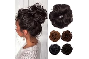TESS Moño Postizo Pelo Natural Postizos Moño Y Coletas Moño Postizo Rizado Extensiones de cabello Moño Scrunchie Cola de Caballo Messy Scrunchie Bun Hairpieces Updos,Negro