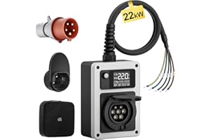 dé Wallbox 22kW Trifase 32A estremità Aperta con App e Scheda RFID, Colonnina Ricarica Auto Elettrica 22kW, per ID.4 ID.5, Model Y, Model 3, e-up, e-208 e Altri EV e PHEV