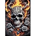 EOBROMD Skull Diamond Painting Kit - 5D Flowers Full Round Drill Crystal Rhinestone Craft for Adults - Flame Art Home Decor Gift 30x40cm