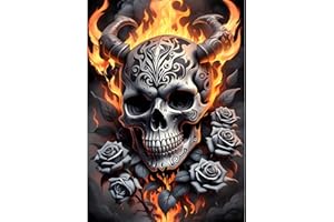 EOBROMD Diamond Painting Kit Completo Calaveras, Llamas Pintura de Diamante Adultos Niños, Flores Punto de Cruz Diamante, Cuadro Diamante Art Rhinestones Bordado para Decoración Hogar 30x40cm