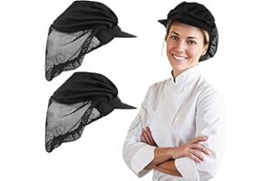 Styquenzer 2 PCS Chef Hats Kitchen Baker Cooking Chef Cap Food Service Hair Nets Kitchen Hair Nets Hair Net for Cooking Chef Works Hats for Women Men with Brim Black