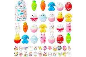 HOUT 24 PCS Easter Gifts for Kids - Easter Eggs Hunt Mochi Squishy Toys - Mini Toys Party Gifts Bags Festival Decorations - Festival Party Bag Fillers - Fidget Toys Squishies Fillable