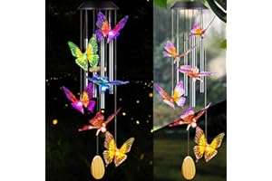 Christmas Garde Gifts for Mom,Johiux Butterfly Wind Chime Gifts for Women,Hanging Solar Lights Outdoor Garden are Unusual Gifts for Mother's Day,Christmas,New Year,Birthdays for Mum and Grandma.