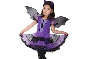WILLHEOY Déguisement Chauve-Souris Fille Costume Vampire Chauve-Souris Cosplay Halloween Toussaint Carnaval Soirée Robe Tutu pour Fille