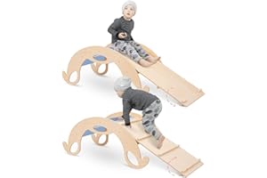 NOBSI Arco da Arrampicata per Bambini con Scivolo e tavola da Arrampicata – Altalena per Interni in Legno | Struttura da Arrampicata Fatta a Mano & Montessori | Giocattolo per Bambini da 1 Anno –Blu Natura