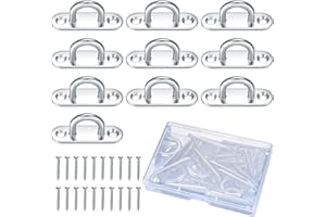 pzihao 10 Pcs M5 Stainless Steel Eye Plate, Metal Oblong Eye Plate Pads, Staple Rings Hooks Hardware with 2 Holes for Rope Loop Hanging Hooks, with Screws