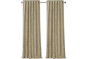 Elrene Home Fashions Mia Jacquard Scroll Blackout Window Curtain, 52" x 95" (1 Panel), Natural