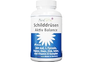‎NORD VITAL Schilddrüsen-Aktiv-Balance -13-in-1-Komplex mit Jod, L-Tyrosin, Ingwer, Selen, Eisen, Vitamin A und Vitamin B-Komplex - 180 Kapseln - Made in Germany - Ohne unerwünschte Zusätze - Vegan