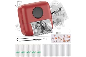 HuiJuKeJi Mini Stampante Fotografica,Stampante Termica,stampa di ricevute,stampante fotografica,con 10 rotoli di carta 1 adesivo per smartphone Fotografica Note Elenco Memo RGB rosa (Red)