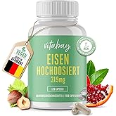 Vitabay Eisen Hochdosiert - 120 VEGANE Eisen Kapseln - 319 mg Eisenbisglycinat - Eisentabletten Hochdosiert Eisenpräparate - 