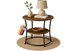 ‎COEMO Coemo Beistelltisch Braun Tamy mit 2 Ebenen Ø 55 cm x 55 cm - Runde Form, Holzoptik & Metallrahmen - Metall Couchtisch - Schlafzimmer, Flur & Wohnzimmertisch - Coffee Table & Sofa Tisch