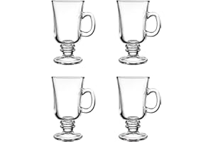 binsakao Lot de 4 tasses à café irlandais en verre transparent avec poignées pour café, latte, cappuccino, smoothie, boissons chaudes et froides de 237 ml